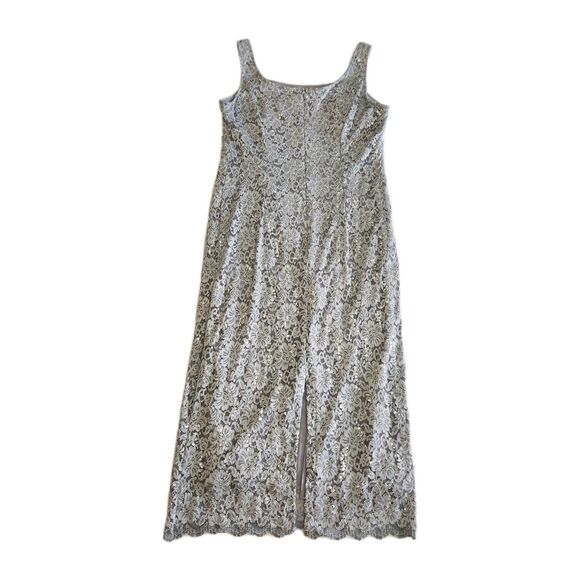R & M Richards Silver Sequin Lace Stretch Midi Cocktail Wedding Guest Dress SZ14 - Picture 2 of 16
